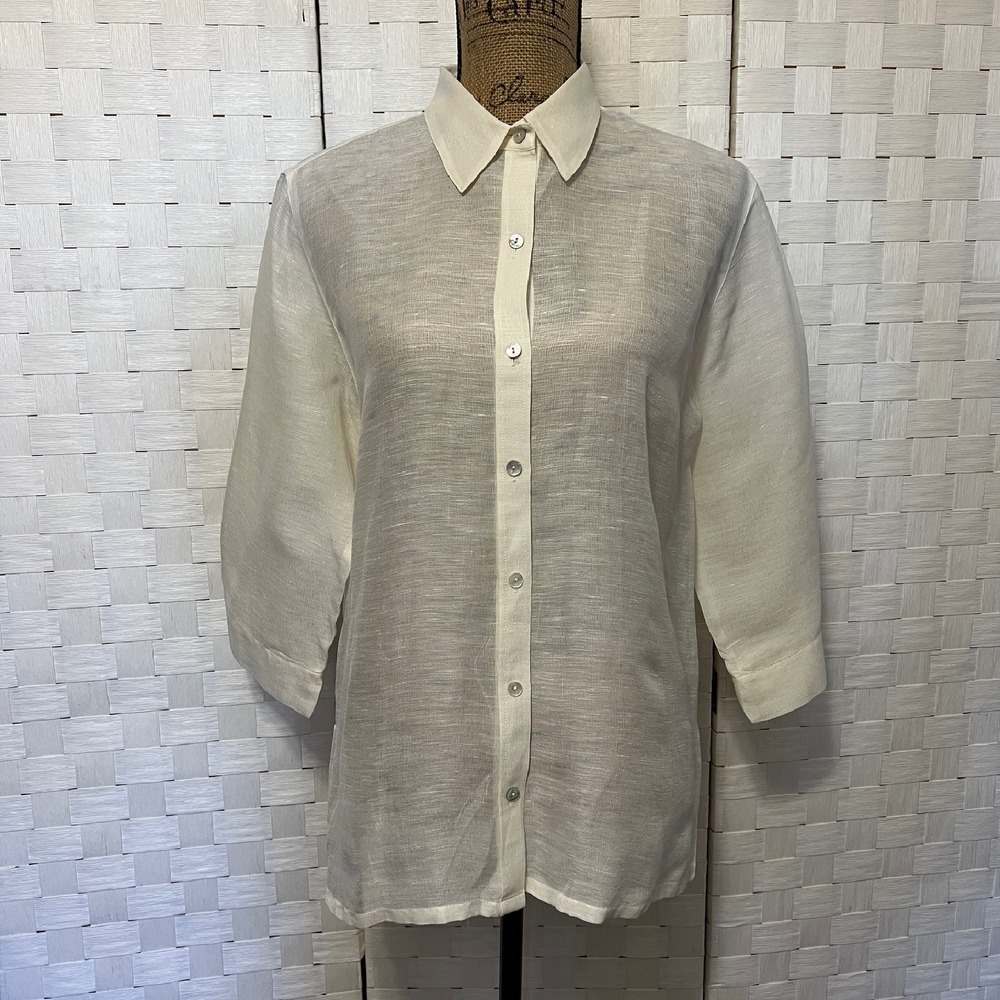Chico's Linen Silk Button Down Top 3/4 Sleeve Shirt Lightweight‎ Size 1